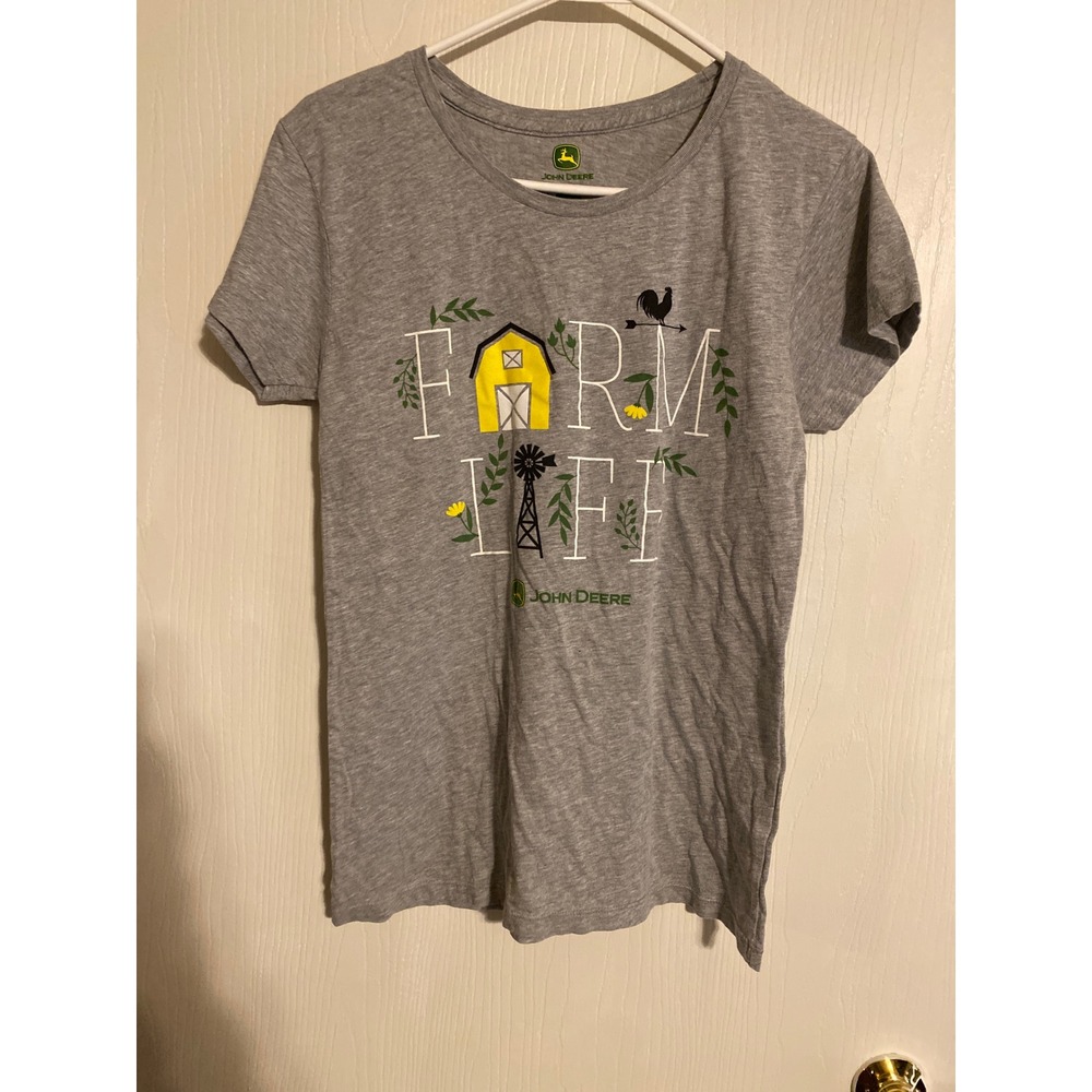 John Deere Womens Farm Life Graphic T-Shirt Heather Gray Barn Windmill Large